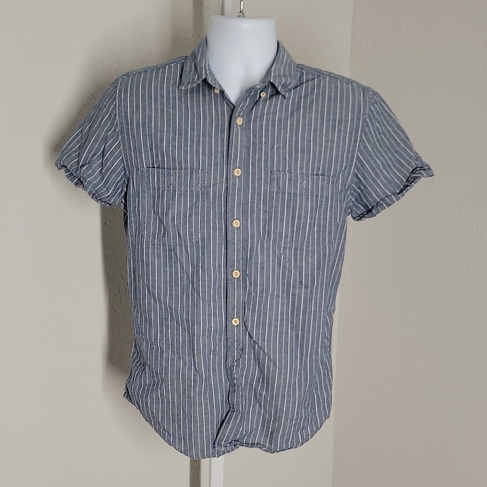 Arizona Button Up Collared Shirt ~  Sz S ~ Blue & White Stripes ~ Short Sleeve
